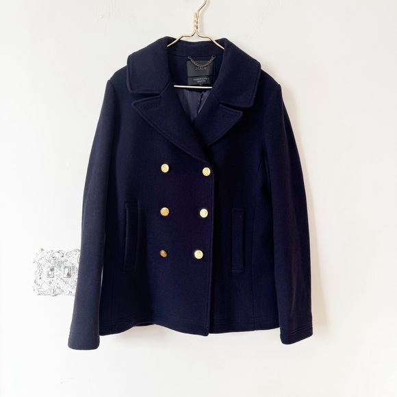 J Crew Navy Pea Coat Wool Stadium Cloth by Nello Gori 14 Gold Buttons - Picture 6 of 13